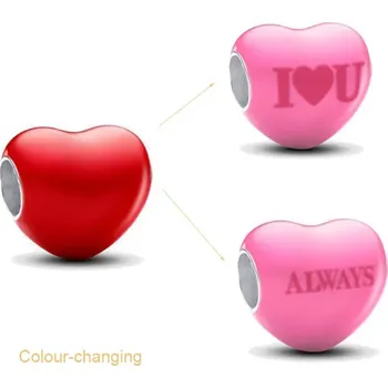 Přívěsek Charm Sterlingové stříbro 925 Srdce, mění barvu na teplo a nápis, korálek na náramek láska