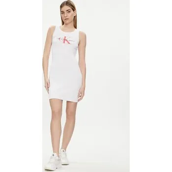 Dámské šaty Calvin Klein Jeans Letní šaty Archival Monologo J20J223069 Bílá Slim Fit M