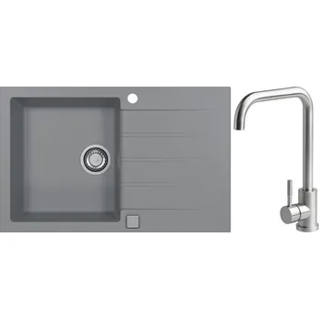 Granitový dřez Alveus Set Cadit 20 Granitový dřez s odkapem 790x500 mm + baterie AngelL, beton, SETA20021