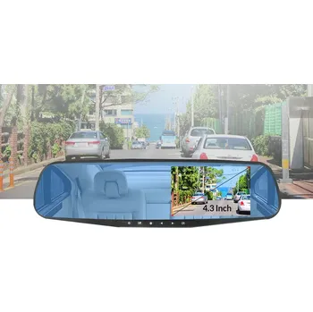 Kamera do auta E-ACE Full HD 1080P Auto Dvr Kamera Auto 4,3 palcová zpětná zrcátka bilé Digitální videorekordér Duální objektiv Registrační kamera