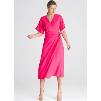 Dámské šaty Tmavě růžové zavinovací midi šaty M959 Pink Velikost: S/M