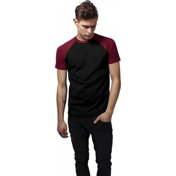 Pánské tričko Pánské baseballové triko Urban Classics s krátkým kontrastním rukávem Barva: černá - červená vínová, Velikost: 5XL