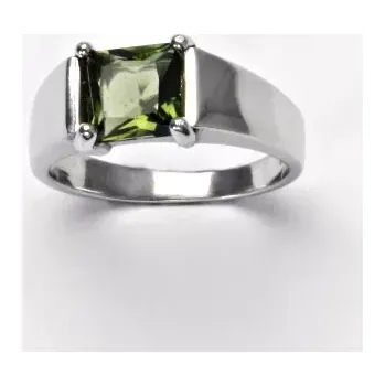 Prsten Stříbrný prsten přírodní vltavín - T1404 (Stříbrný prsten s vltavínem 7x7 mm )