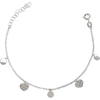 Náramek Stříbrný náramek se srdíčky a kolečky délka náramku 17+3cm