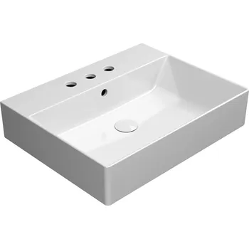 Umyvadlo KUBE X keramické umyvadlo 60x47cm, rektifikovaná verze, 3 otvory, bílá ExtraGlaze