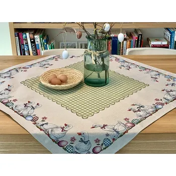 Velikonoční dekorace BYTEMA Gobelínový ubrus a šál HUSIČKY ZELENÉ KÁRO 38 x 48 cm