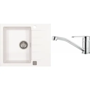 Granitový dřez Alveus Set Cadit 10 Granitový dřez s odkapem 590x500 mm + baterie Ruta chrom, bílá, SETA22011