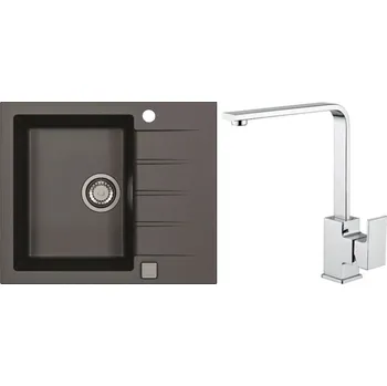 Granitový dřez Alveus Set Cadit 10 Granitový drez s odkapem 590x500 mm + baterie Reno chrom, černá, SETA22022