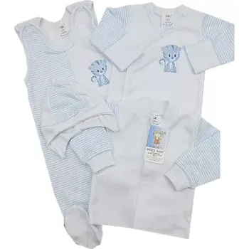 Kojenecká souprava 4-dílná soupravička do porodnice modré proužky tygříček velikost 50