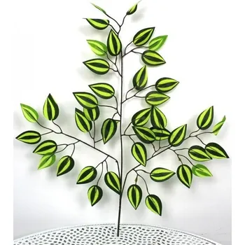 umělá květina FIKUS list, benjamín se světlými avokádovými pruhy 3-ramenný 60 cm