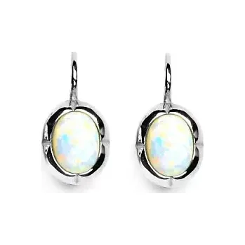 Náušnice Stříbrné náušnice bílý opál - NK1374 (Stříbrné náušnice s opálem 8x6 mm)