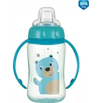 Kojenecká láhev Canpol babies Tréninkový hrníček CUTE ANIMALS se silikonovým pítkem a úchyty 320ml tyrkys (56512)