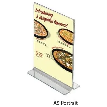 Plexi stojánek na stůl oboustranný typu T - velikost A5 na výšku