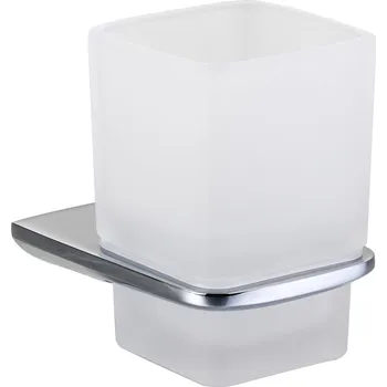 Držák na kartáček kielle Vega - Sklenka na kartáčky a pastu s držákem, matné sklo/chrom