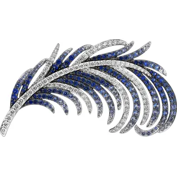 Brož Brož z bílého zlata s brilianty a cejlonskými safíry - pírko - ryzost 750 - 220.683