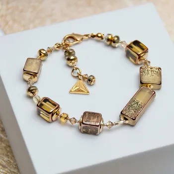 Náramek Lampglas Náramek Golden Amulet s unikátními perlami Lampglas