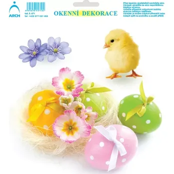 Okenní dekorace Velikonoční adhezní nálepky 20x23 cm / Kraslice s kuřátkem