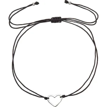 Náramek EVOLUTION GROUP CZ Kabbalah náramek se stříbrným srdíčkem - 13042.3 černý (stříbrné srdce)