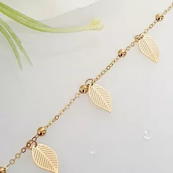 Náramek Náramek na nohu zlatý s přívěškem - list