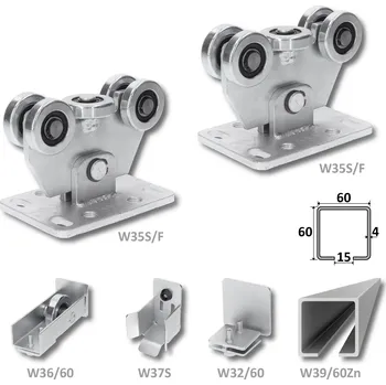 Pohon brány sada pro nesenou bránu W Set 60/Zn - kompletní sada na posuvnou bránu do 250 kg, 6 m C profil 60 x 60 x 4 mm Zn, vozíky, kapsa, kolo, uzávěr