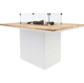 Krbový plynový stůl Cosiloft 120 vysoký jídelní stůl bílý rám / deska teak (neobsahuje sklo) COSI