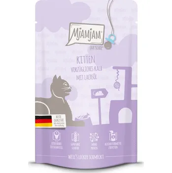 Krmivo pro kočku MjAMjAM Quetschie Kitten vynikající telecí maso s lososovým olejem 48× 125 g