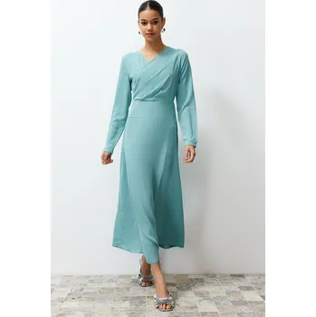 autíčko Trendyol Khaki Double Breasted Neck Woven Satin Evening Dress Trendyol světle modrá 2678935