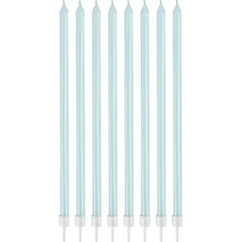 Party dekorace Dortové svíčky dlouhé s držátky - modré 15, 5 cm - 8 ks