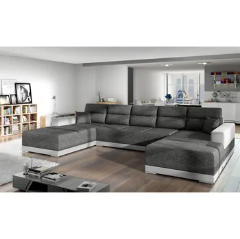 Sedací souprava Rozkládací rohová sedačka KARLOS U černá-melír / bílá