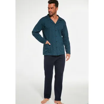 Pánské pyžamo Zelené pánské bavlněné pyžamo s límečkem Cornette, Tm. zelená L i321_73095-448506