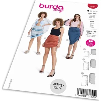 Střih Burda 5811 - Sukně s gumou v pase a stahováním na boku, mini sukně