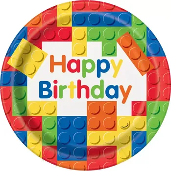 Talíř Papírové talíře Stavebnice Lego Happy Birthday 23 cm - 8 ks