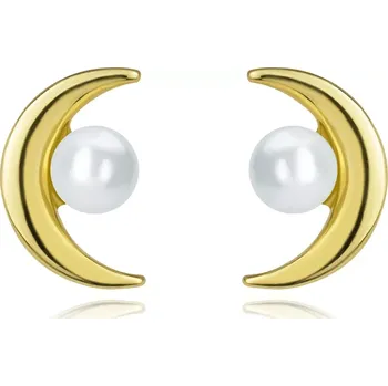 Náušnice Náušnice ze žlutého zlata 585 - půlměsíc se sladkovodní perlou