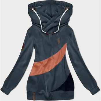 Dámská mikina Šedomodro-broskvová hrubší dámská mikina s pruhy (2302) odstíny modré XL (42)