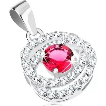 Přívěsek Stříbrný přívěsek 925, tmavě růžový zirkon, dvojitá třpytivá obruba
