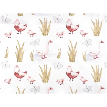 Bavlněná látka / plátno husy / slepice, barva (4) bílá