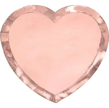 Svatební dekorace Papírové talířky ve tvaru srdce - metalické rose gold 21 cm