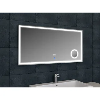 Zrcadlo Besteco Koupelnové LED Zrcadlo LUMI 1200 x 600 mm, Integrované Digitální Hodiny (Časovač), Osvětlená 5x Kosmetická Lupa, Studené Světlo 6500 K, Dotykové Ovládání