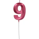 Dortová svíčka číslo 9 - Glamour Red 7 cm