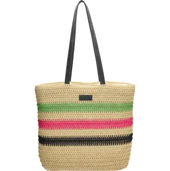 Kabelka Dámská proutěná kabelka PE-Florence Natural Life 20695A – béžová, papírové lýko, proužkovaný vzor, dlouhé popruhy, ideální na pláž i nákupy | Cooltovka.cz