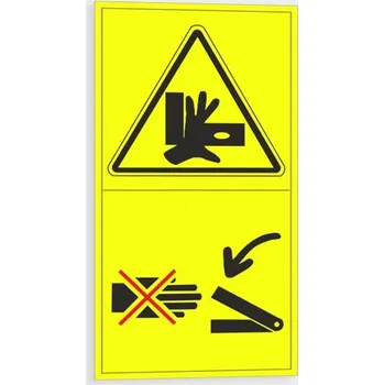 Výstraha - Riziko stlačení horních končetin boční silou. Nesahej do tohoto prostoru-střižné části 12 ks (45 x 85 mm) na archu A4, Samolepka tl. 0.1 mm - Kód: 09260