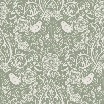 Tapeta Zelená vliesová tapeta s rostlinami a ptáčky, 139293, Vintage Flowers, Esta Home
