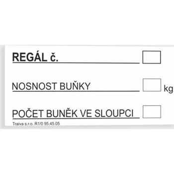 Značení Označení regálu č. 1 Samolepka 297 x 210 mm (A4) tl. 0.1 mm - Kód: 10881