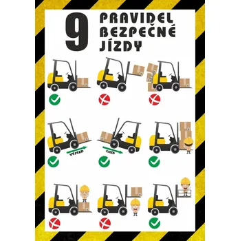 Plakát Plakát BOZP - 9 pravidel bezpečné jízdy s VZV A1 (594 x 841 mm), Plast tl. 0.5 mm - Kód: 25317