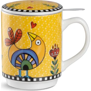 Egan Italy Egan - Porcelánový hrnek se sítkem a víčkem COCORICO' YELLOW - 350 ml