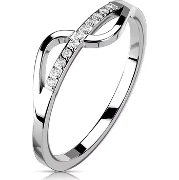 Prsten Ocel 316L stříbrný prsten - zirkonová linie s hladkou vlnou - Velikost: 49
