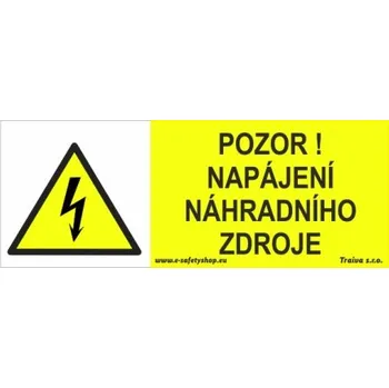 Pozor napájení náhradního zdroje Plast 210 x 80 mm tl. 0.5 mm - Kód: 10493