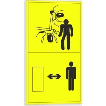 Výstraha - Dodržuj vzdálenost od zvednutého žacího stroje Dodržuj dostatečnou vzdálenost Samolepka 45 x 85 mm tl. 0.1 mm - arch 12 ks - Kód: 09159