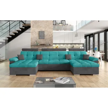 Sedací souprava Rozkládací rohová sedačka LEILA U tyrkysová / šedá