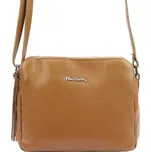 Třípřihrádková camel kožená crossbody kabelka Pierre Cardin